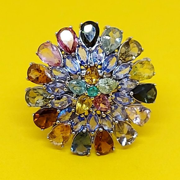 Natural  Tourmaline, Emerald & Tanzanite 925 Sterling Silver Ring Size‎ 7.5 - Picture 1 of 13